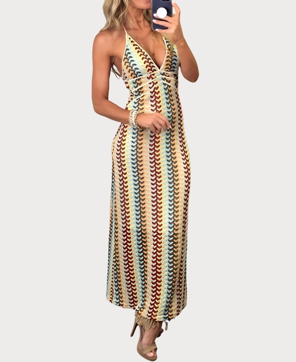 Coral - Vestido Playero con Cuello en V y Espalda Descubierta