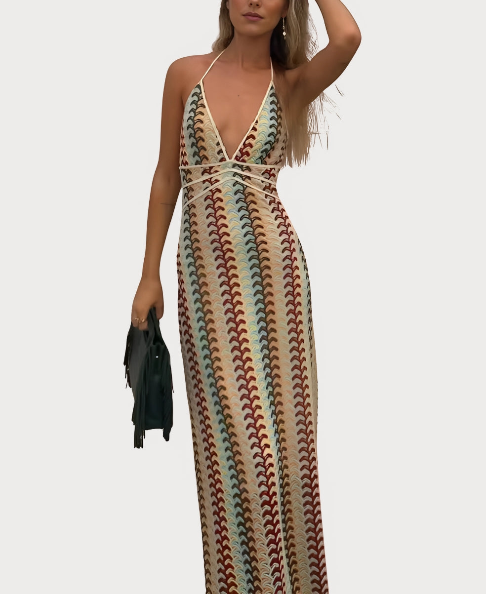 Coral - Vestido Playero con Cuello en V y Espalda Descubierta