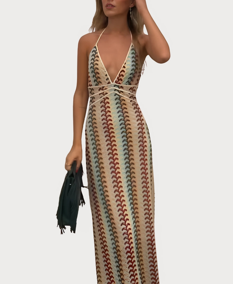 Coral - Vestido Playero con Cuello en V y Espalda Descubierta
