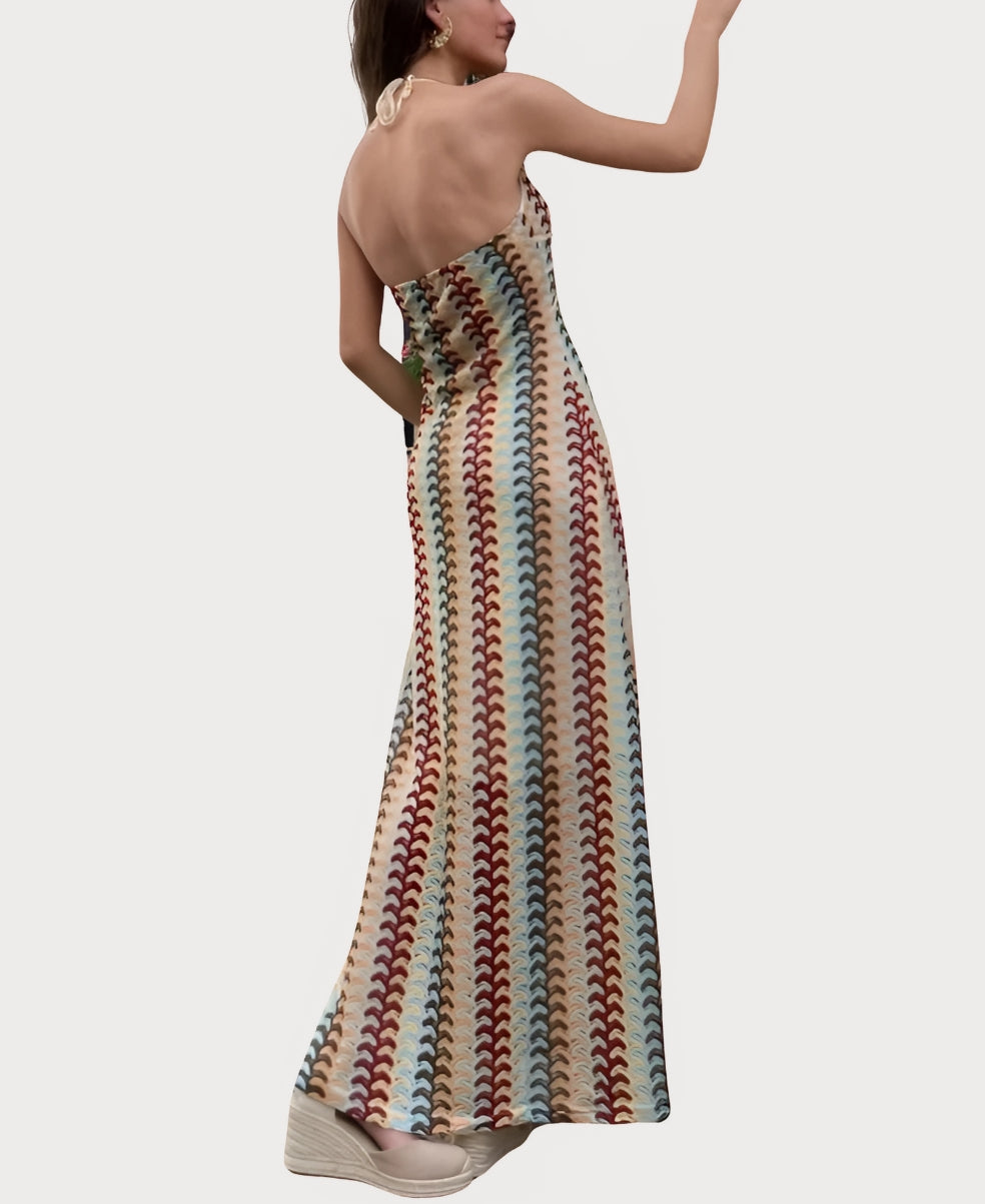 Coral - Vestido Playero con Cuello en V y Espalda Descubierta