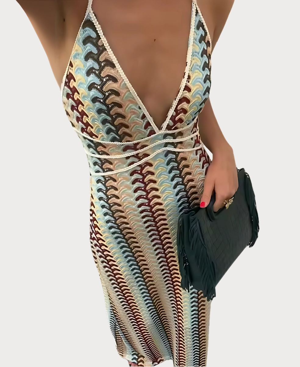 Coral - Vestido Playero con Cuello en V y Espalda Descubierta
