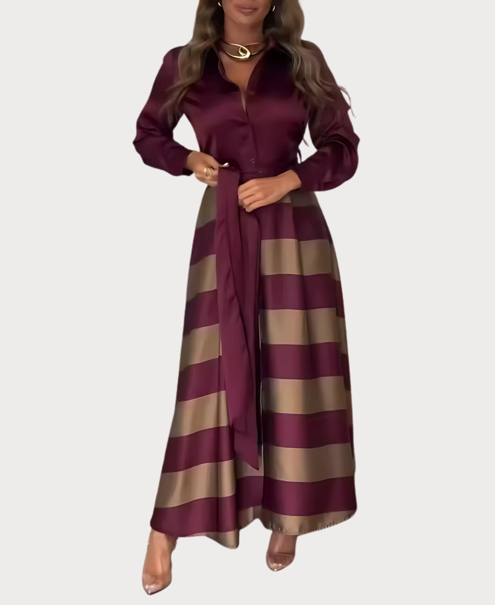 Adara - Vestido Camisero Largo a Rayas con Cinturón