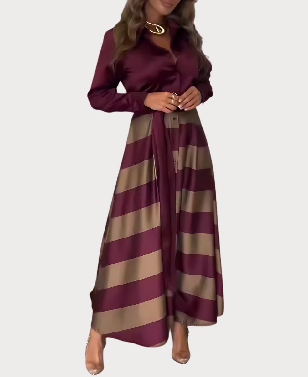 Adara - Vestido Camisero Largo a Rayas con Cinturón