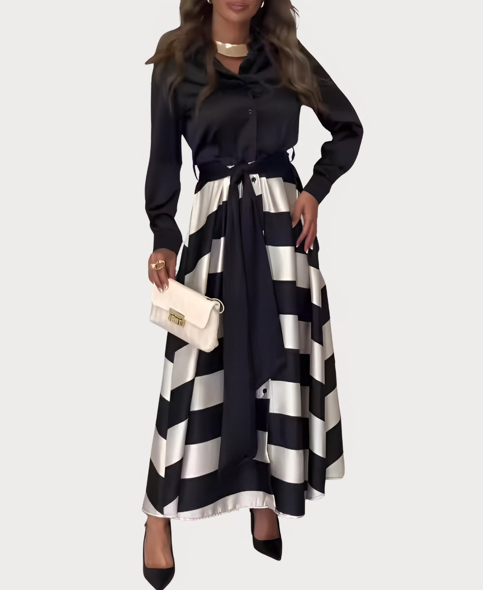 Adara - Vestido Camisero Largo a Rayas con Cinturón