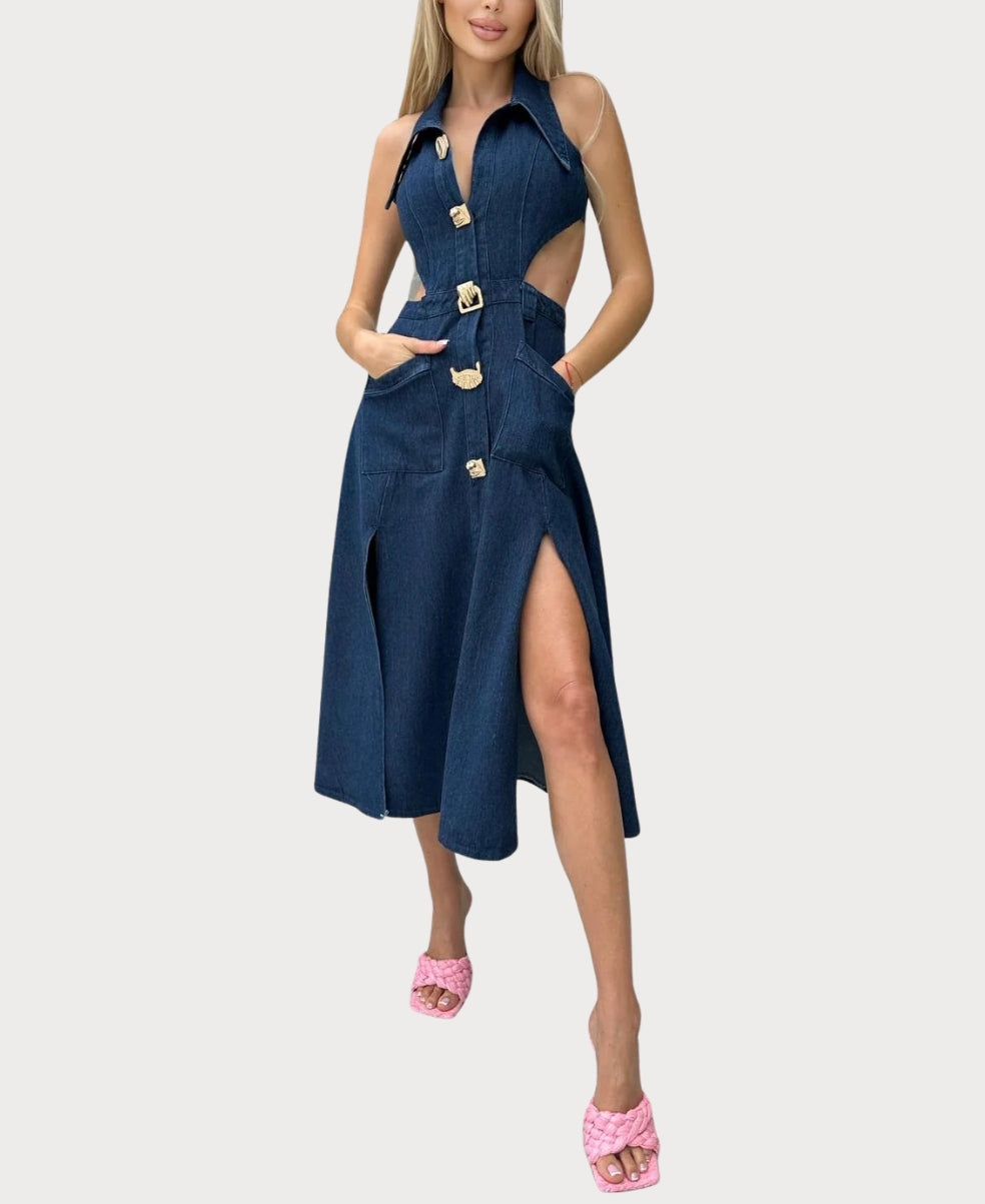 Venus - Vestido de Mezclilla sin Mangas con Corte Moderno