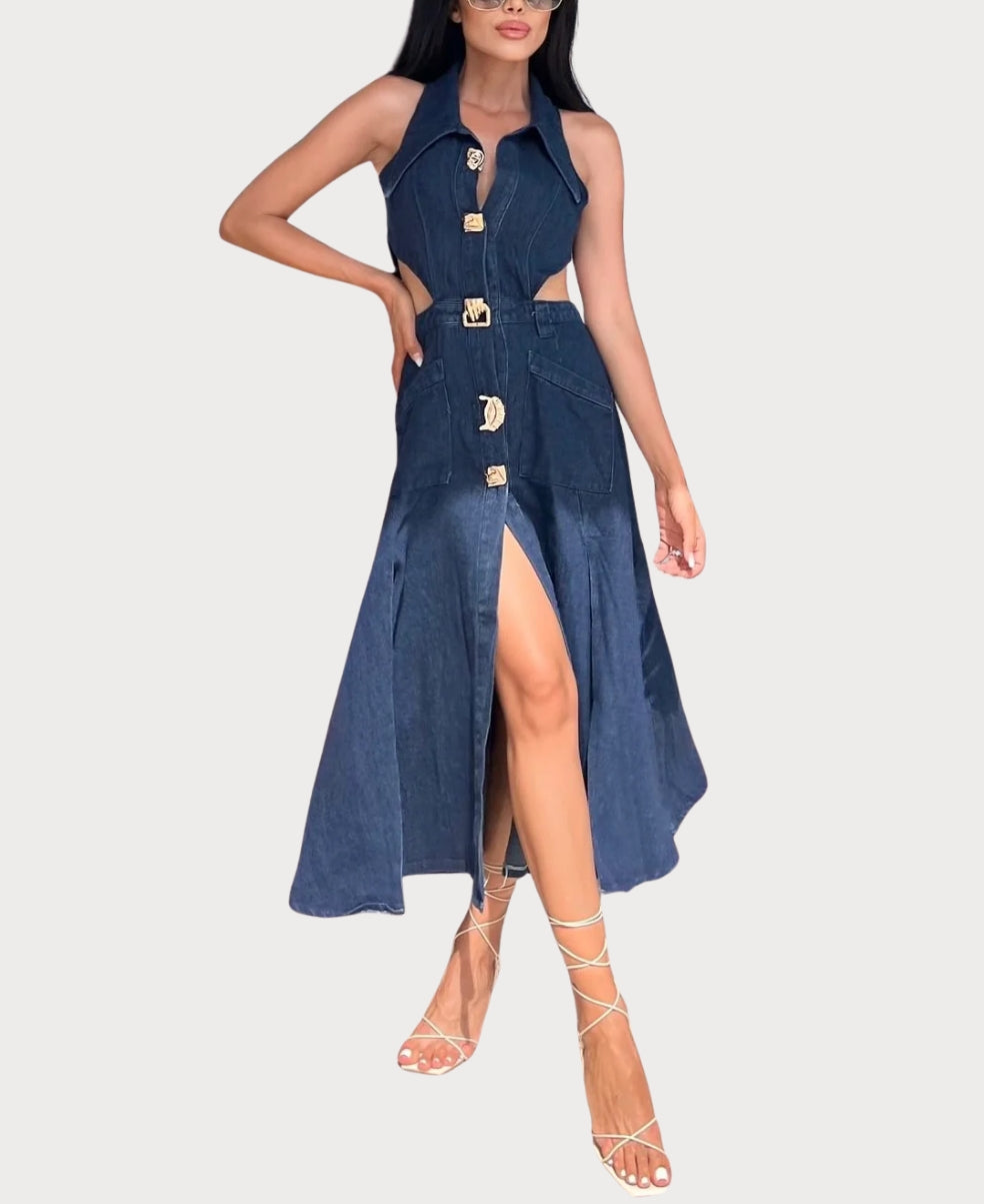 Venus - Vestido de Mezclilla sin Mangas con Corte Moderno