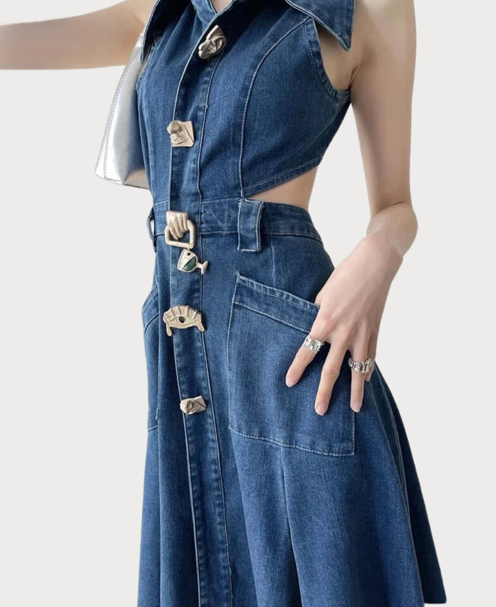 Venus - Vestido de Mezclilla sin Mangas con Corte Moderno