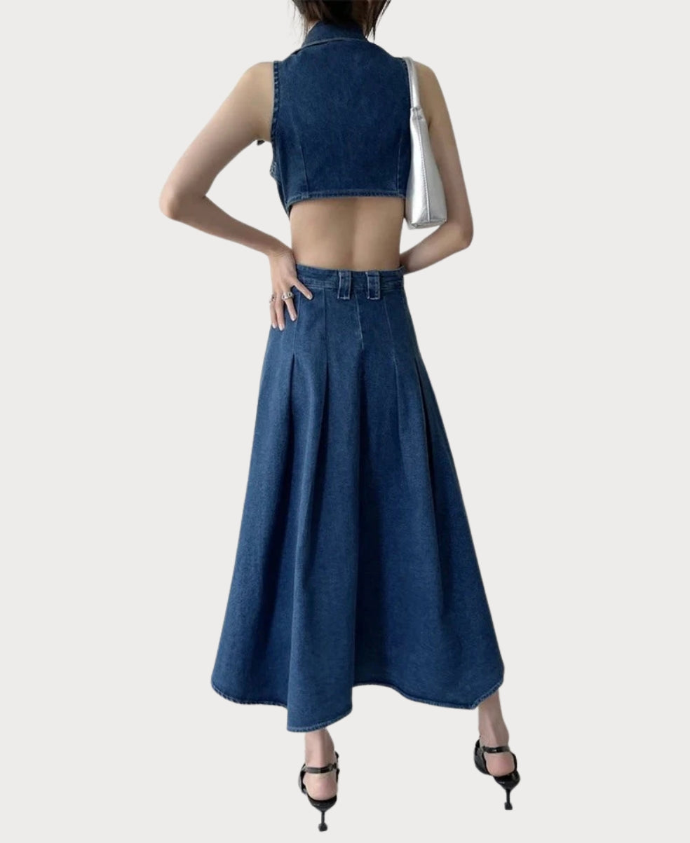 Venus - Vestido de Mezclilla sin Mangas con Corte Moderno