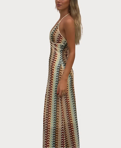 Coral - Vestido Playero con Cuello en V y Espalda Descubierta