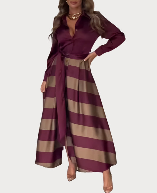 Adara - Vestido Camisero Largo a Rayas con Cinturón