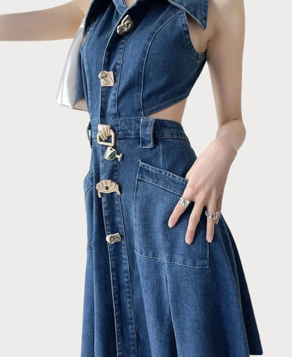 Venus - Vestido de Mezclilla sin Mangas con Corte Moderno